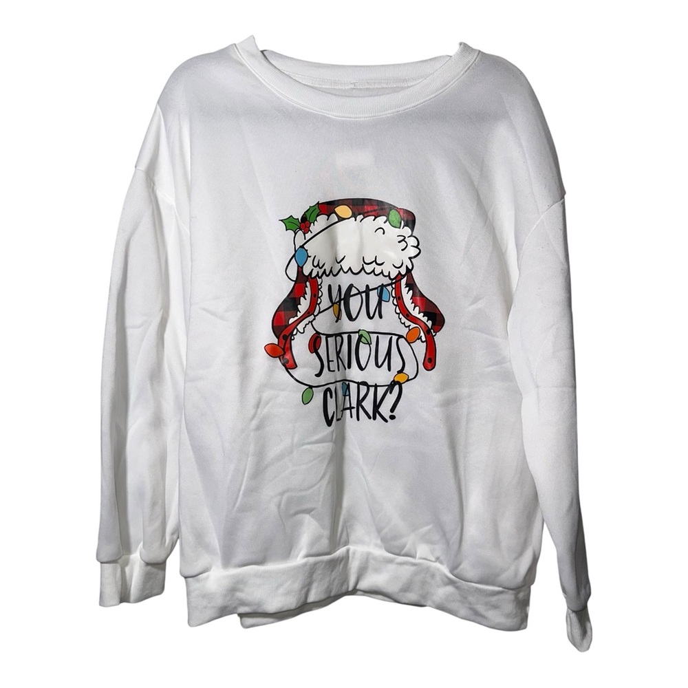 NWOT SHEIN CURVE Christmas Vacation White Are You‎ Serious Clark Sweatshirt - 1X
